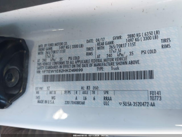 Ford F-150 Xl 2017 1FTEW1E82HKD49699 Image 9