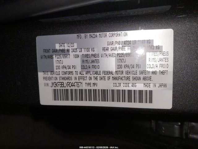 Aukcja sprzedaży 2024 Mazda Cx-5 2.5 S Select, vin: JM3KFBBLXR0447871, numer aukcji: 44316113