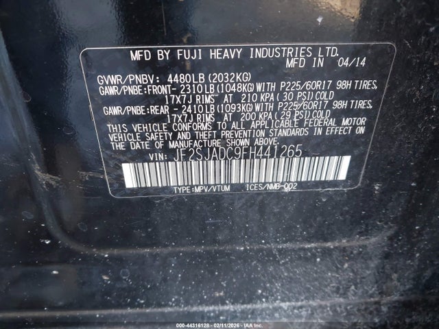 Продаж на аукціоні авто 2015 Subaru Forester 2.5i Premium, vin: JF2SJADC9FH441265, номер лоту: 44316128