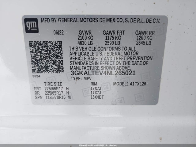 Продаж на аукціоні авто 2022 Gmc Terrain Awd Sle, vin: 3GKALTEV4NL265021, номер лоту: 44316175