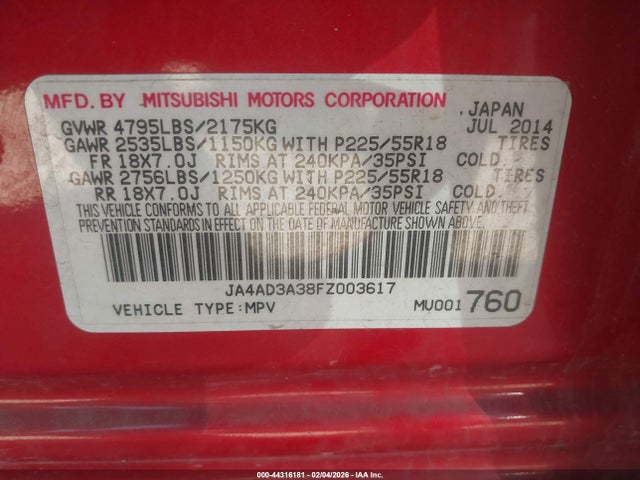 2015 MITSUBISHI OUTLANDER JA4AD3A38FZ003617 Photo 8