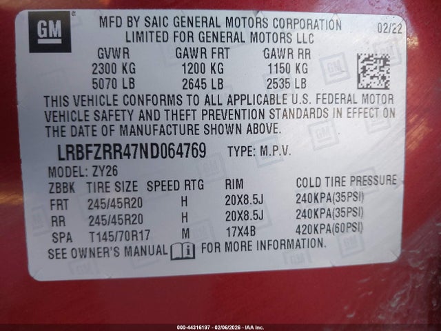 Продажа на аукционе авто 2022 Buick Envision Fwd Avenir, vin: LRBFZRR47ND064769, номер лота: 44316197