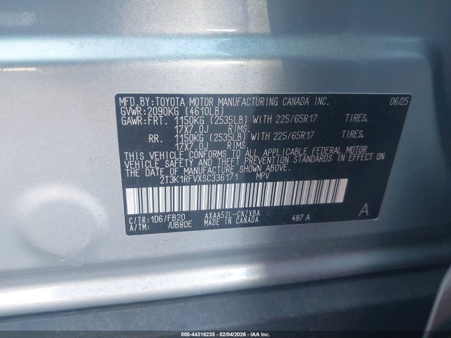 2T3K1RFVXSC336171 Toyota RAV4 LE