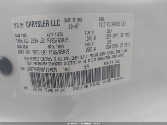 Aukcja sprzedaży 2008 Chrysler Pt Cruiser Lx, vin: 3A8FY48B98T124825, numer aukcji: 44316241