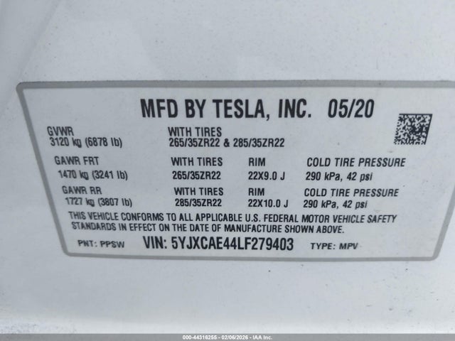 2020 TESLA MODEL X 5YJXCAE44LF279403 Photo 8