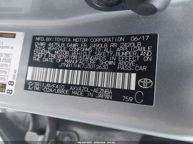 JTNB11HK7J3012630 Toyota CAMRY LE