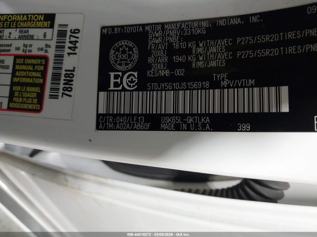 5TDJY5G10JS156918 Toyota Sequoia Limited 5.7l V8