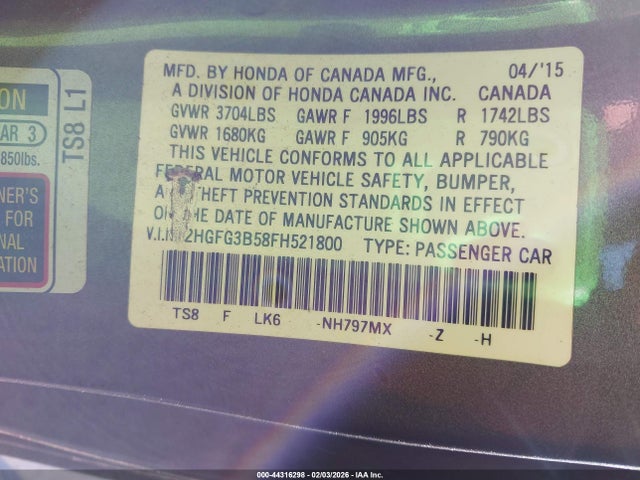 2HGFG3B58FH521800 Honda Civic Lx