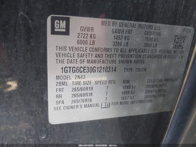 1GTG6CE30G1210314 GMC CANYON SLE
