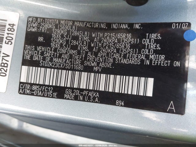 2007 TOYOTA SIENNA 5TDZK23CX7S011680 Photo 8
