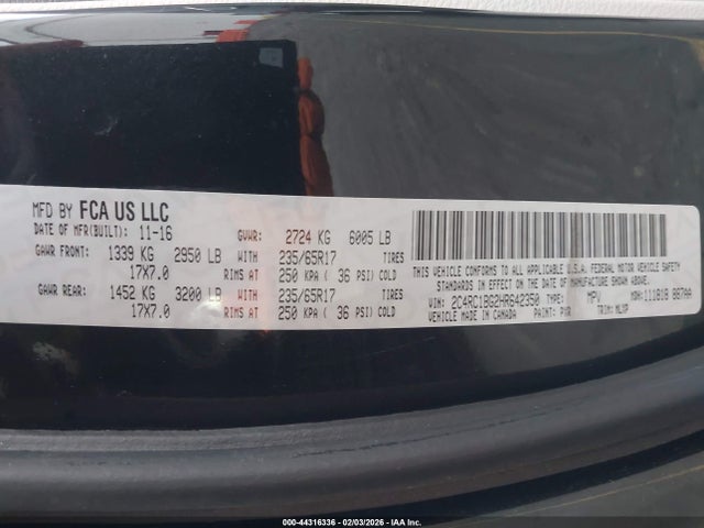 Aukcja sprzedaży 2017 Chrysler Pacifica Touring-l, vin: 2C4RC1BG2HR642350, numer aukcji: 44316336