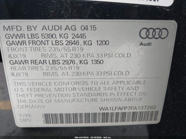 WA1LFAFP7FA137262 Audi Q5 2.0t Premium