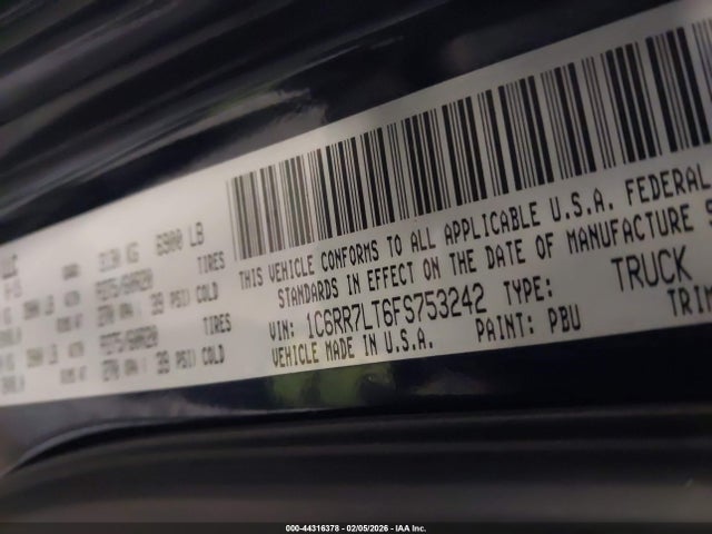 Продажа на аукционе авто 2015 Ram 1500 Outdoorsman, vin: 1C6RR7LT6FS753242, номер лота: 44316378