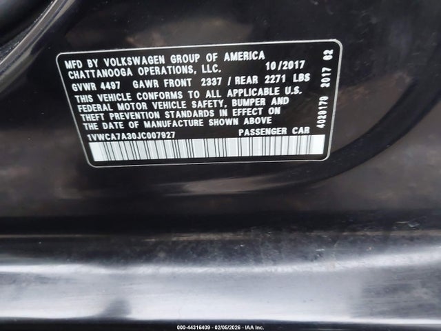2018 VOLKSWAGEN PASSAT 1VWCA7A30JC007927 Photo 8