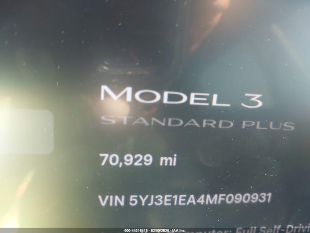 Aukcja sprzedaży 2021 Tesla Model 3 Standard Range Plus Rear-wheel Drive, vin: 5YJ3E1EA4MF090931, numer aukcji: 44316416