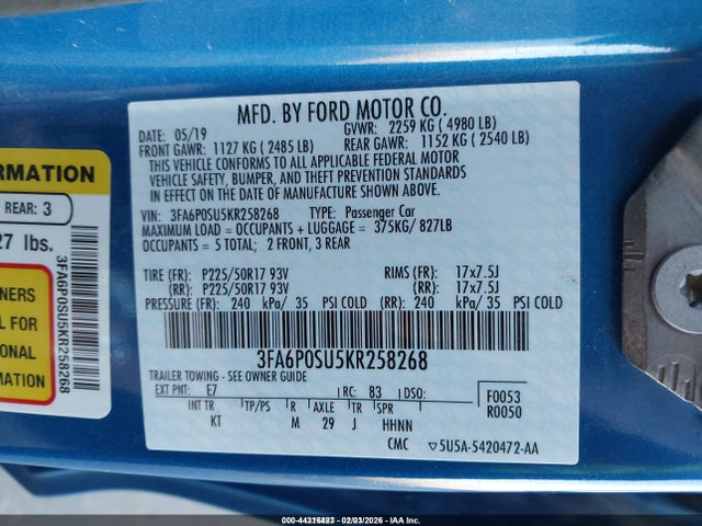 2019 FORD FUSION ENERGI 3FA6P0SU5KR258268 Photo 8