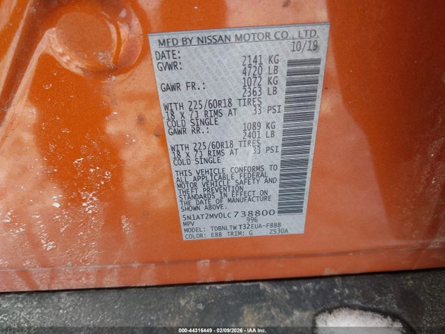 5N1AT2MV0LC738800 Nissan Rogue Sv Intelligent Awd