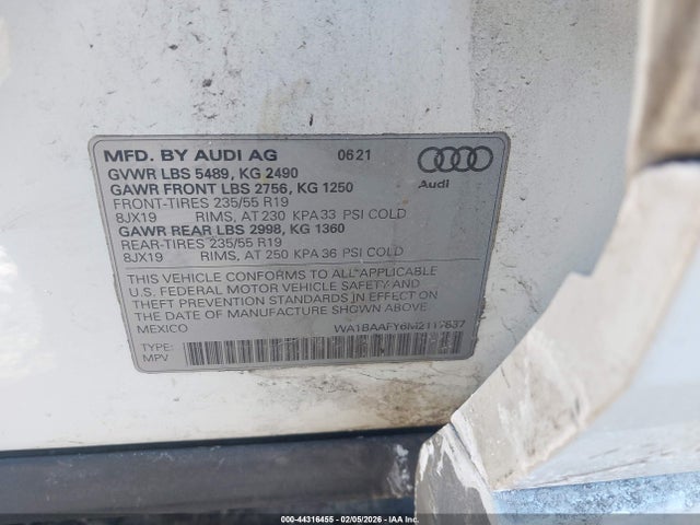 Продаж на аукціоні авто 2021 Audi Q5 Premium Plus 45 Tfsi Quattro S Tronic, vin: WA1BAAFY6M2117837, номер лоту: 44316455