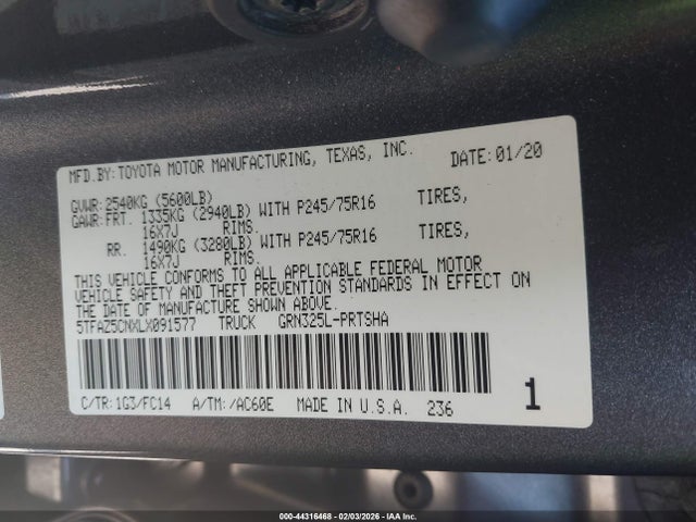 5TFAZ5CNXLX091577 Toyota Tacoma Sr5 V6