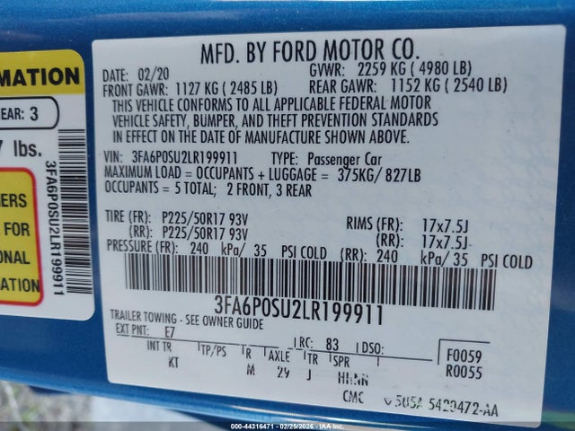 Ford Fusion Plug-in Hybrid Titanium 2020 3FA6P0SU2LR199911 Image 9