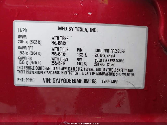 2021 TESLA MODEL Y 5YJYGDEE0MF068168 Photo 8