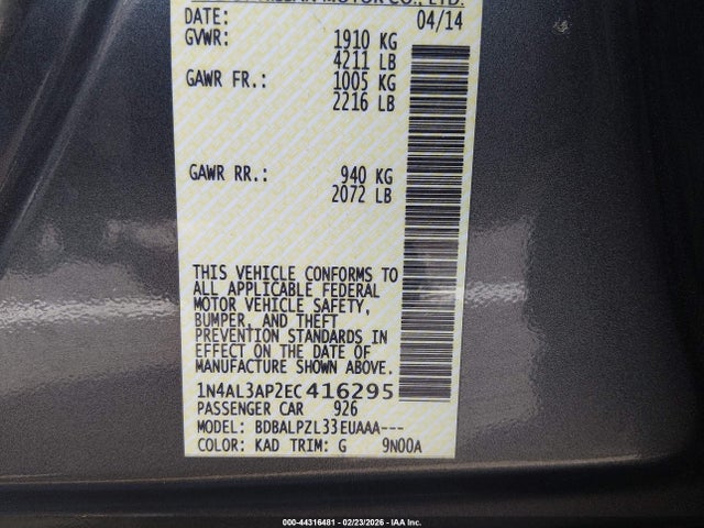 1N4AL3AP2EC416295 Nissan ALTIMA 2.5