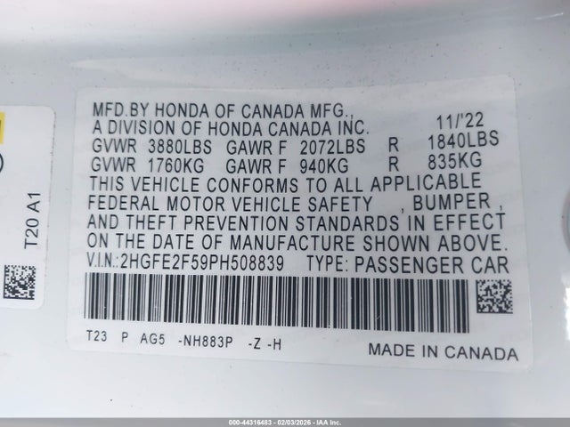 Honda Civic Sport 2023 2HGFE2F59PH508839 Image 9