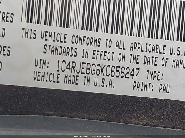 Продаж на аукціоні авто 2019 Jeep Grand Cherokee Limited 4x2, vin: 1C4RJEBG6KC656247, номер лоту: 44316520