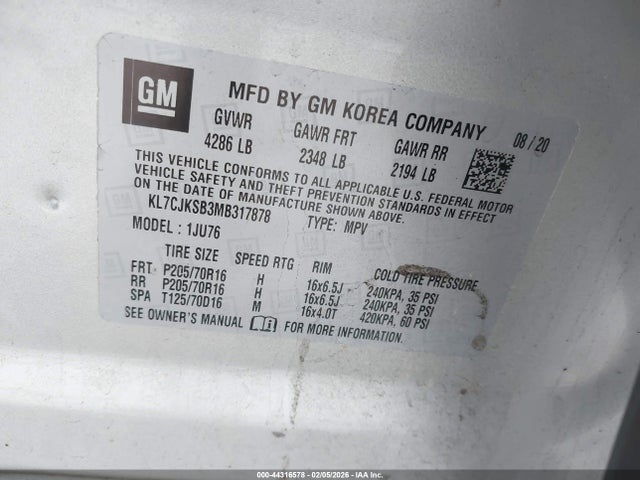 2021 CHEVROLET TRAX KL7CJKSB3MB317878 Photo 8