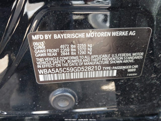 Aukcja sprzedaży 2016 Bmw 528i, vin: WBA5A5C59GD528210, numer aukcji: 44316587