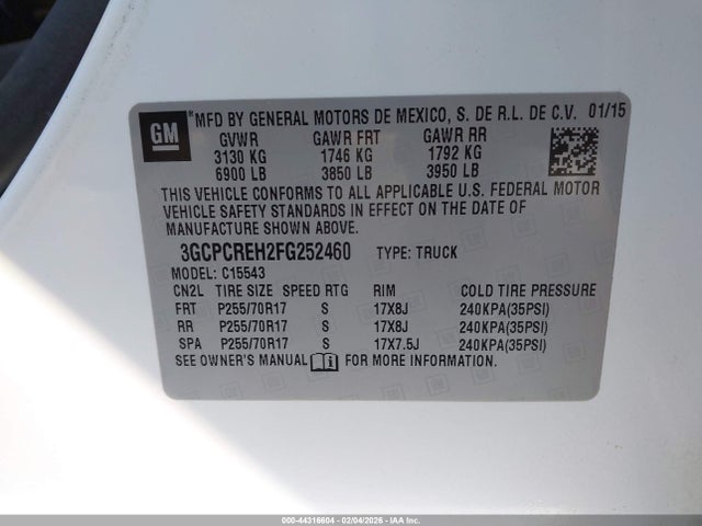 3GCPCREH2FG252460 Chevrolet Silverado 1500 1lt