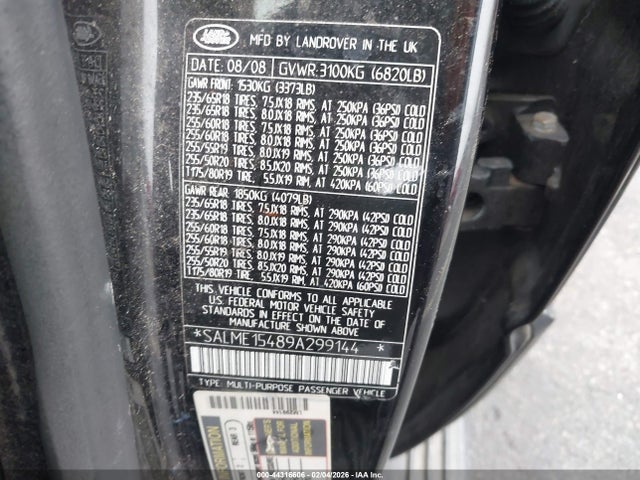 2009 LAND ROVER RANGE ROVER SALME15489A299144 Photo 8