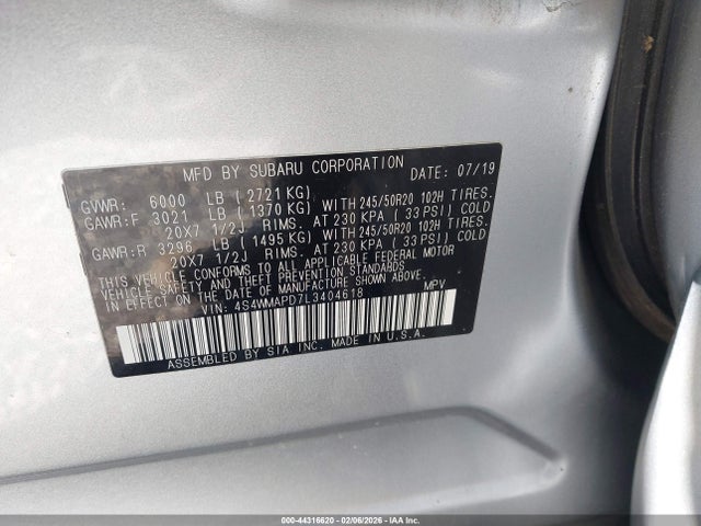 Subaru Ascent Limited 2020 4S4WMAPD7L3404618 Image 9