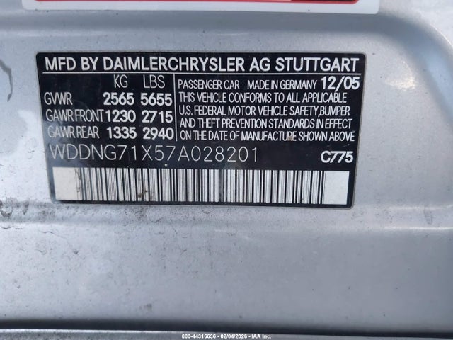 Aukcja sprzedaży 2007 Mercedes-benz S-class 5.5l V8, vin: WDDNG71X57A028201, numer aukcji: 44316636