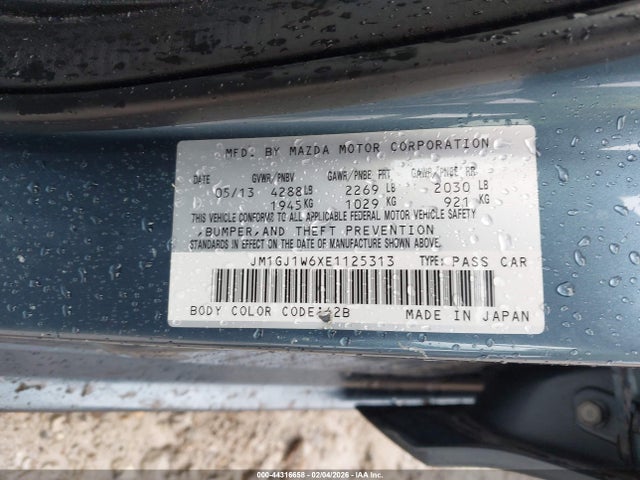 2014 Mazda Mazda6 I Grand Touring მანქანა იყიდება აუქციონზე, vin: JM1GJ1W6XE1125313, აუქციონის ნომერი: 44316658