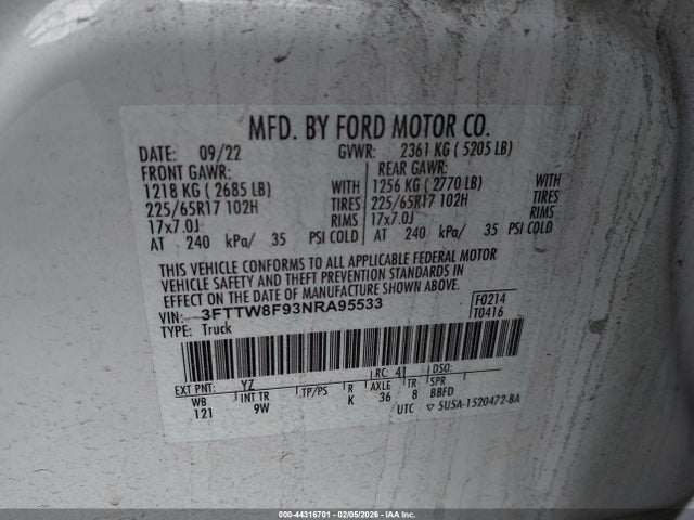 Ford Maverick Xl 2022 3FTTW8F93NRA95533 Image 9