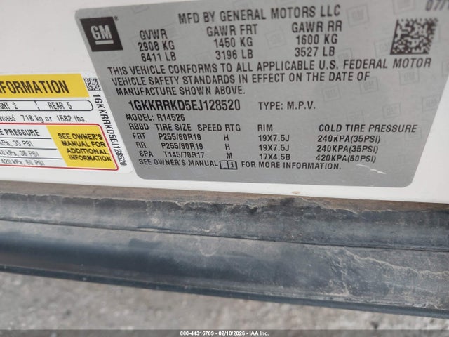 Продажа на аукционе авто 2014 Gmc Acadia Slt-1, vin: 1GKKRRKD5EJ128520, номер лота: 44316709