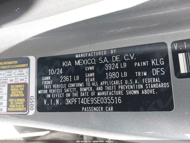 Продаж на аукціоні авто 2025 Kia K4 Lxs, vin: 3KPFT4DE9SE035516, номер лоту: 44316714