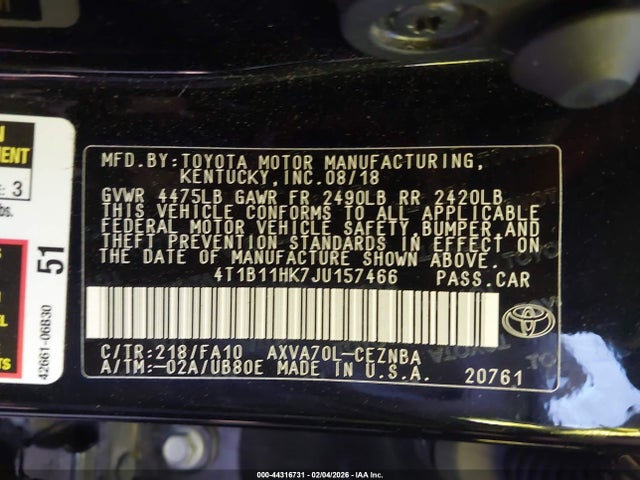 4T1B11HK7JU157466 Toyota CAMRY LE