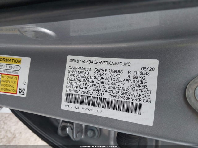 1HGCV1F59LA092717 Honda Accord Ex-l
