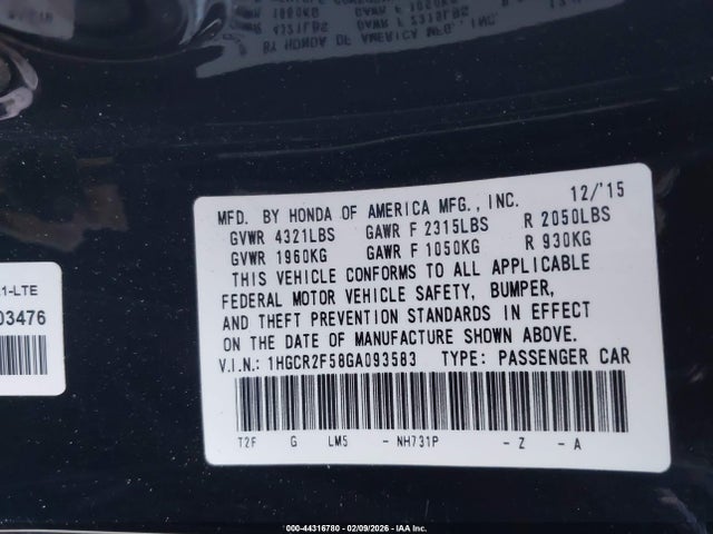 1HGCR2F58GA093583 Honda Accord Sport