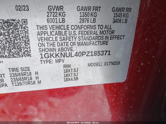 1GKKNUL40PZ185371 GMC Acadia Awd Slt