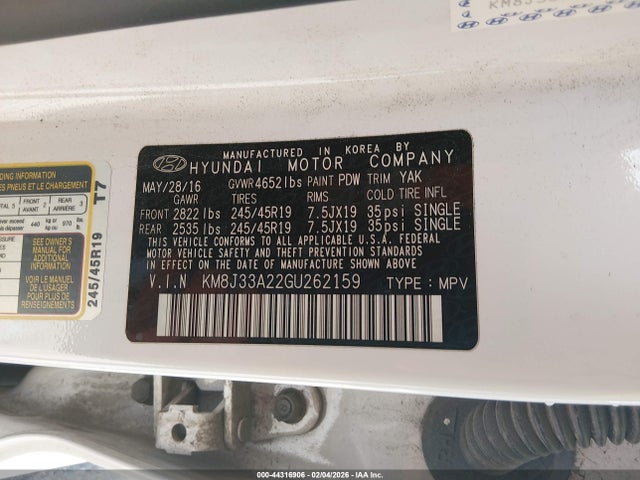 2016 HYUNDAI TUCSON KM8J33A22GU262159 Photo 8