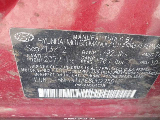 Продаж на аукціоні авто 2013 Hyundai Elantra Gls/limited, vin: 5NPDH4AE8DH225612, номер лоту: 44316920
