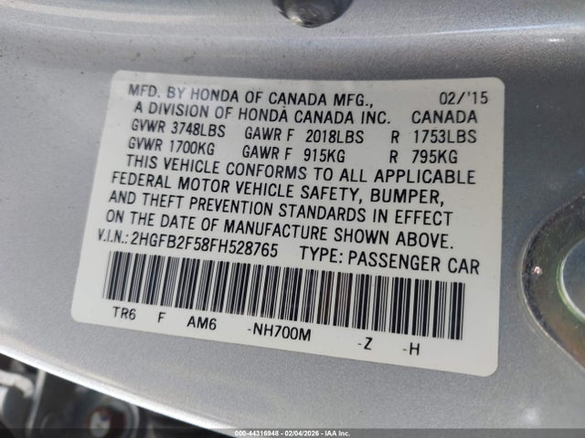 Honda Civic Lx 2015 2HGFB2F58FH528765 Image 9