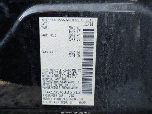 1N4AZ1CP5KC305512 Nissan Leaf Sl