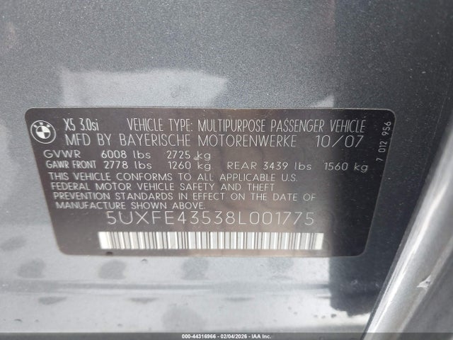 2008 BMW X5 5UXFE43538L001775 Photo 8
