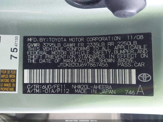2009 TOYOTA PRIUS JTDKB20U697867456 Photo 8