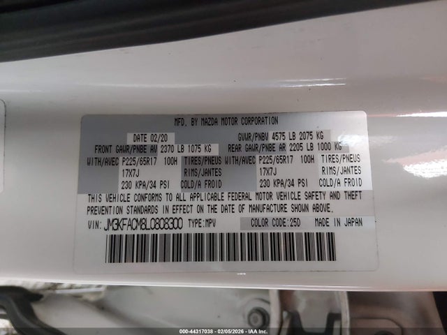 44317038 :رقم المزاد ، JM3KFACM8L0808300 vin ، 2020 Mazda Cx-5 Touring مزاد بيع