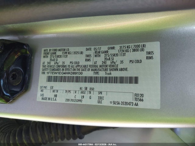 1FTEW1EG4HKD89130 Ford F-150 Lariat